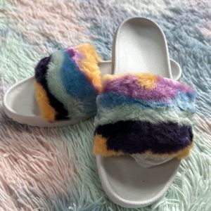 UGG ROYALE MURAL MULTI FUR FLUFFY SLIDE WOMEN'S SANDALS SIZE US 7